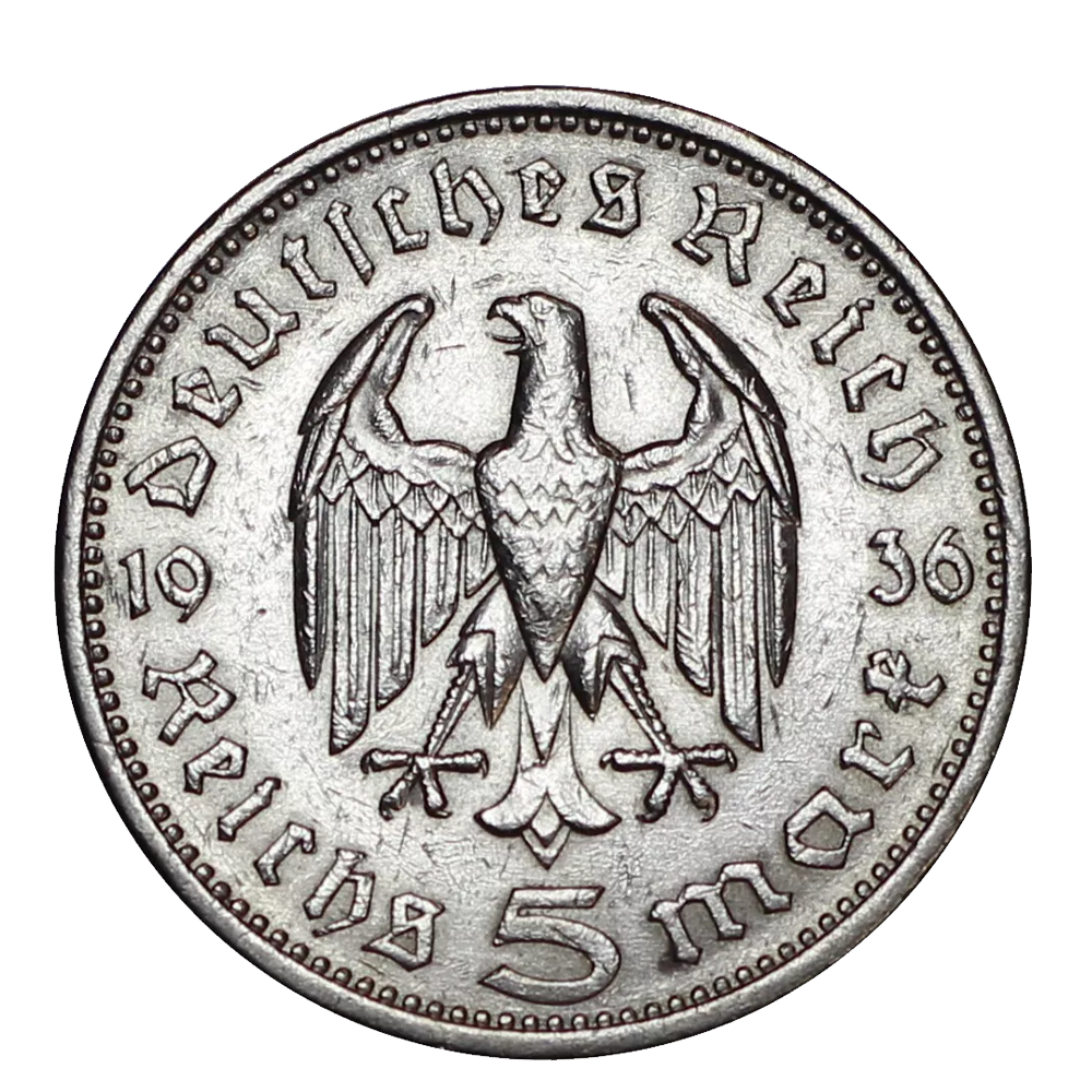 1936 Germania 5 Reichs Mark - Hindenburg