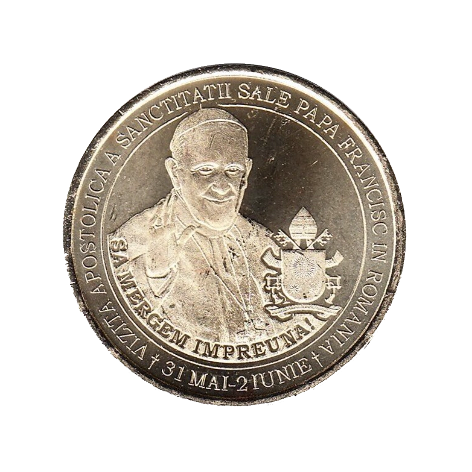 Moneda 50 Bani "Sanctitatea Sa Papa Francisc în România